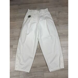 ALEMAIS White High Rise Barrel Leg Pleated Cotton Pants Patch US 6 Button Cuff